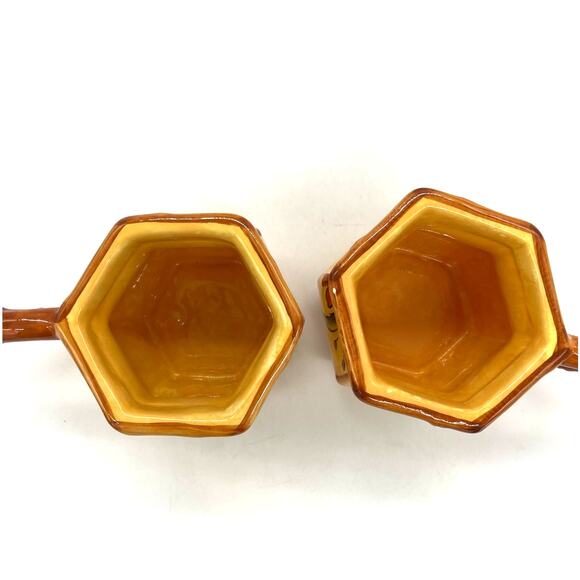 Bamboo Rooster by Ack 2 Coffee Mugs / Cups & 4 Saucers Yellowish Orange - Picture 4 of 8